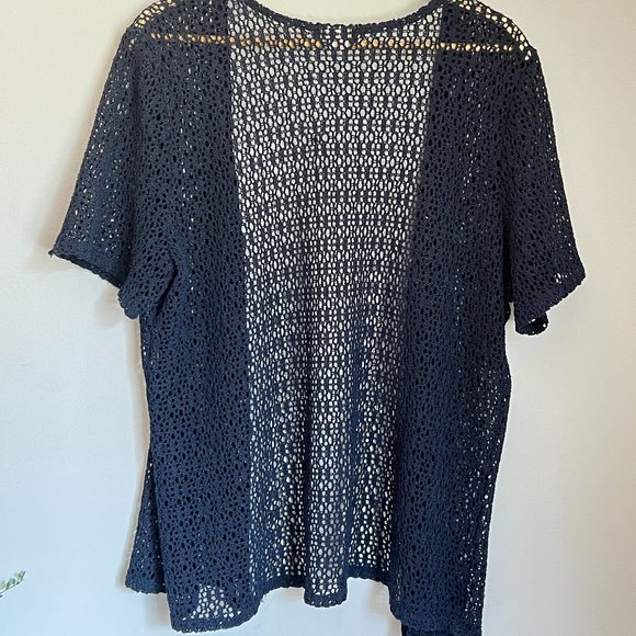 Navy Crochet Short Sleeve 1 Button Cardigan - Picture 8 of 12
